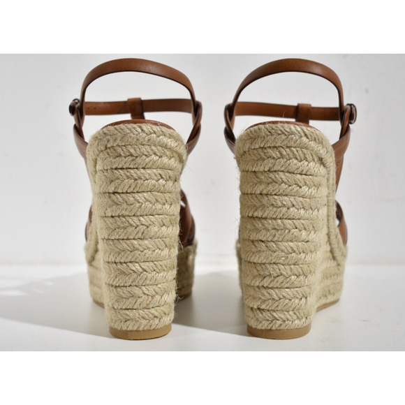 Saint Laurent Tribute Espadrille 85 Brown Ankle Strap Platform Wedge Sandal 40.5 - Picture 11 of 12